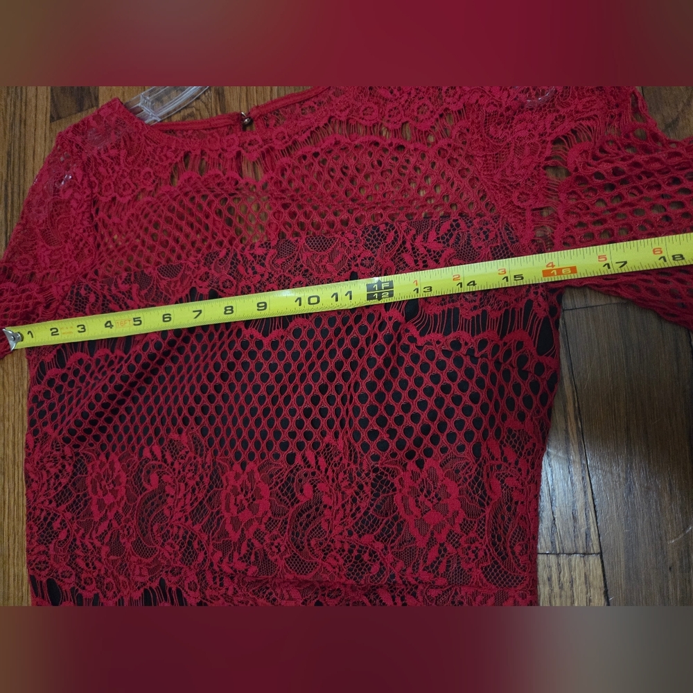 Thalia Sodi Red Lace Midi Dress Small - Picture 14 of 15